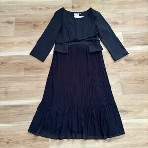 Seraphine Luxe Pleated Skirt Maternity & Nursing Dress with Belt Navy 4